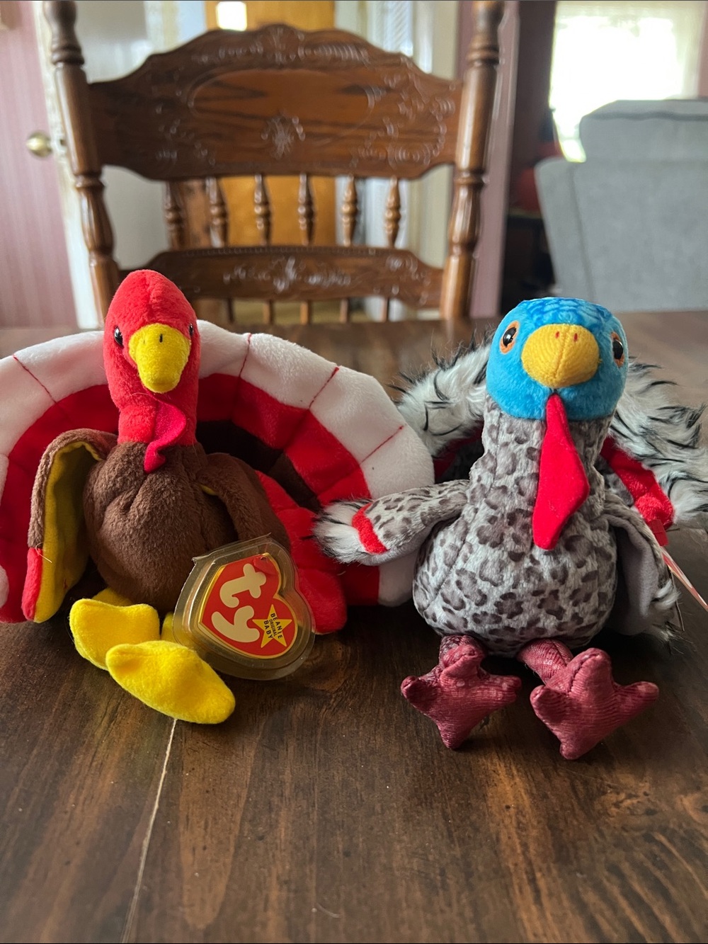 Ty Plush Turkey Pair - Red, Yellow & Blue Colorway
